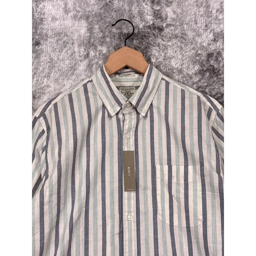 New J Crew Shirt Medium Mens Classic Fit Striped Long Sleeve Casual Button